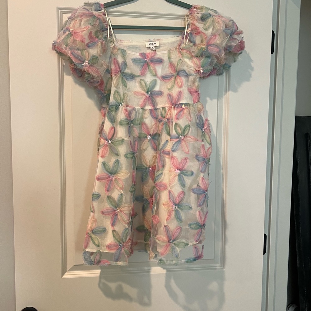 Nwt Umgee Multicolor Floral Dress WEDDING BACHELORETTE SHEER MEDIUM ERAS